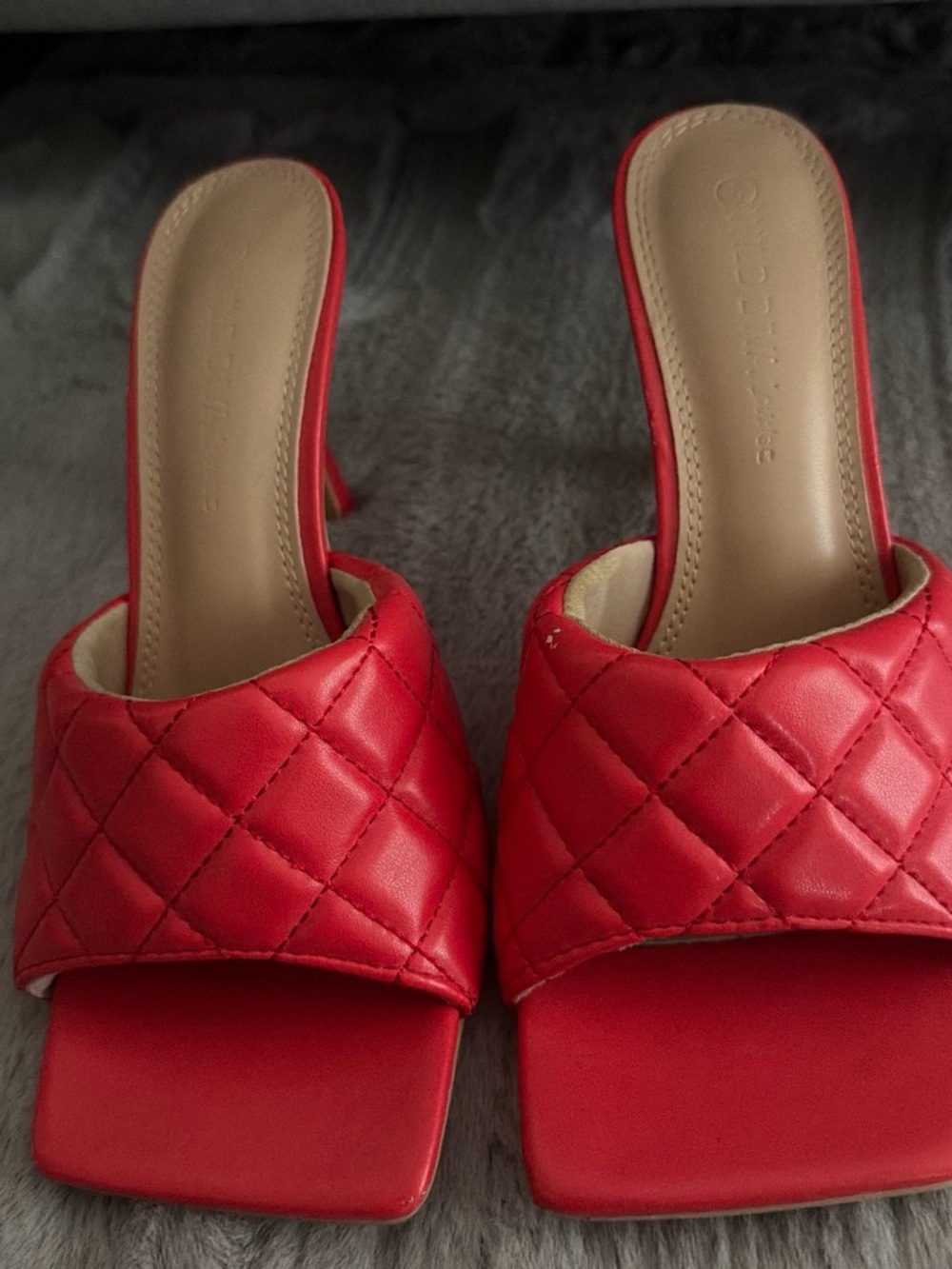 Wild Diva Red Quilted Slide Mules with Square Toe